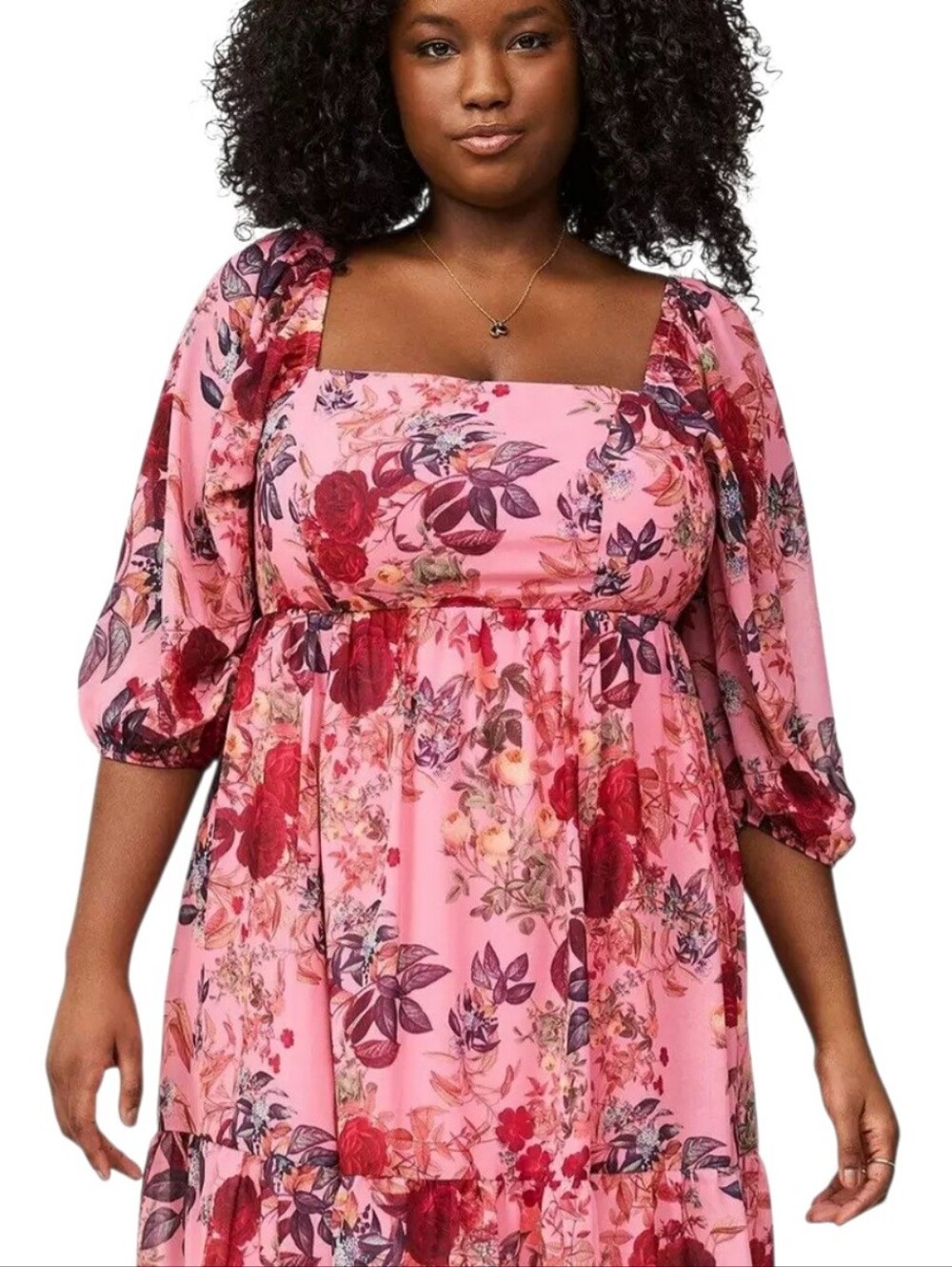 Torrid Tiered Chiffon Smocked Alexis Floral Pink Smocked  Dress Sz 6 Plus